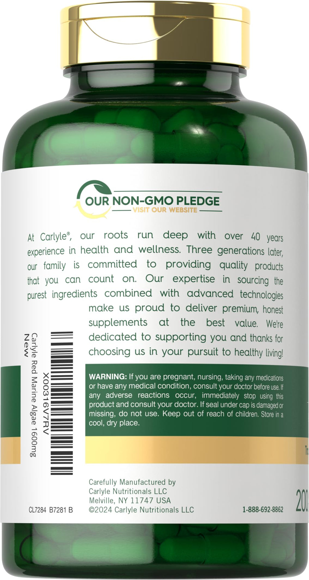 Carlyle Red Marine Algae 1600mg | 200 Capsules | Vegetarian Supplement | Non-GMO, Gluten Free