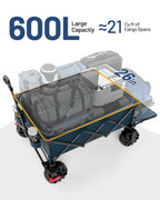 TIMBER RIDGE 600L Beast Wagon 26" W Extra Wide All Terrain Folding w/Big Wheels, Cargo Net & Tailgate, 26" W and 54.5" L, 400lbs Heavy Duty Collapsible Portable Cart for Camping, Sports, Dogs, Blue
