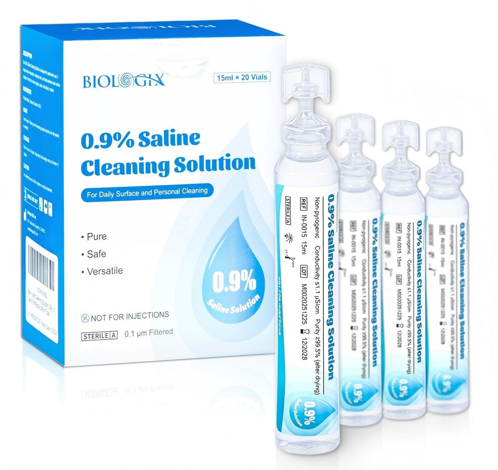 0.9% Saline Cleaning Solution, Normal Solution, Ready-to-Use for Daily Cleaning, Household Use, 15ml Each, 20 per Box, 300ml /10.56 FL OZ