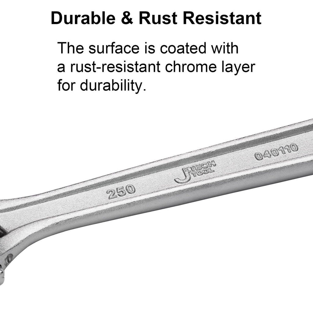 Jetech 10-Inch Adjustable Wrench - Professional Heavy Duty Chrome Vanadium Steel Shifter Spanner with Inch/Metric Scale Wide Caliber Opening