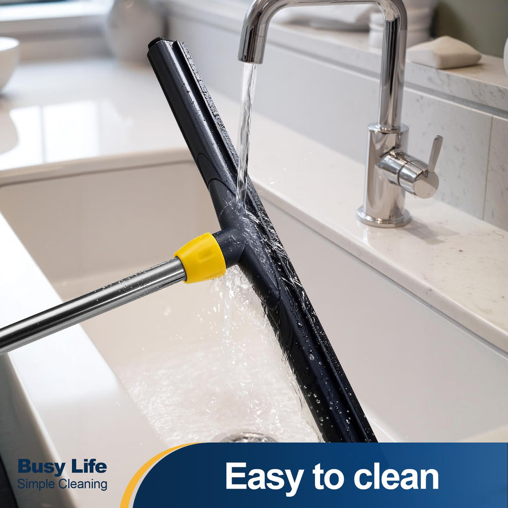 Yocada Floor Squeegee Scrubber Adjustable Telescopic Pole Heavy Duty Household Broom EVA Foam Blade for Garage Courtyard Shower Bathroom Floor Marble Glass Tile Water Foam Cleaning