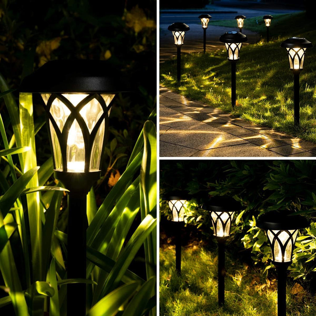 GIGALUMI 6 Pack Solar Pathway Lights Outdoor, Metal Glass & ABS Solar Landscape Lights Waterproof IP65, Warm White Solar Powered Garden Lights for Yard Patio Walkway Driveway (Black)