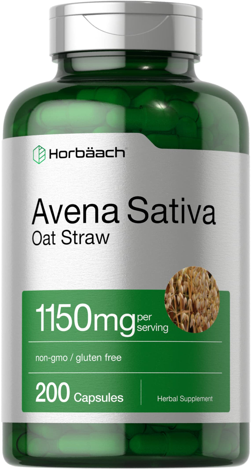 Horbäach Avena Sativa Extract | 200 Capsules | Oat Straw Extract | Non-GMO, Gluten Free