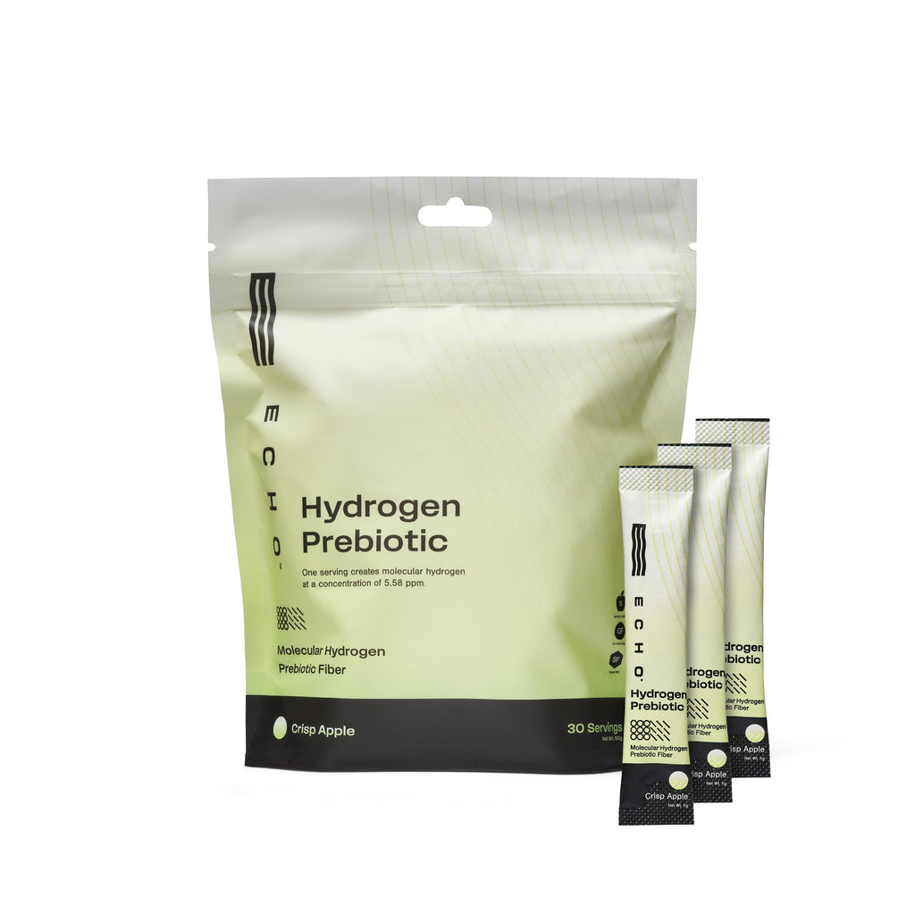Echo Molecular Hydrogen Drink Mix - 16 PPM - On-The-Go Gut Health Mix for Instant Hydrogen Water with Magnesium + Prebiotic Fiber - Crisp Apple Flavor - 30 Count