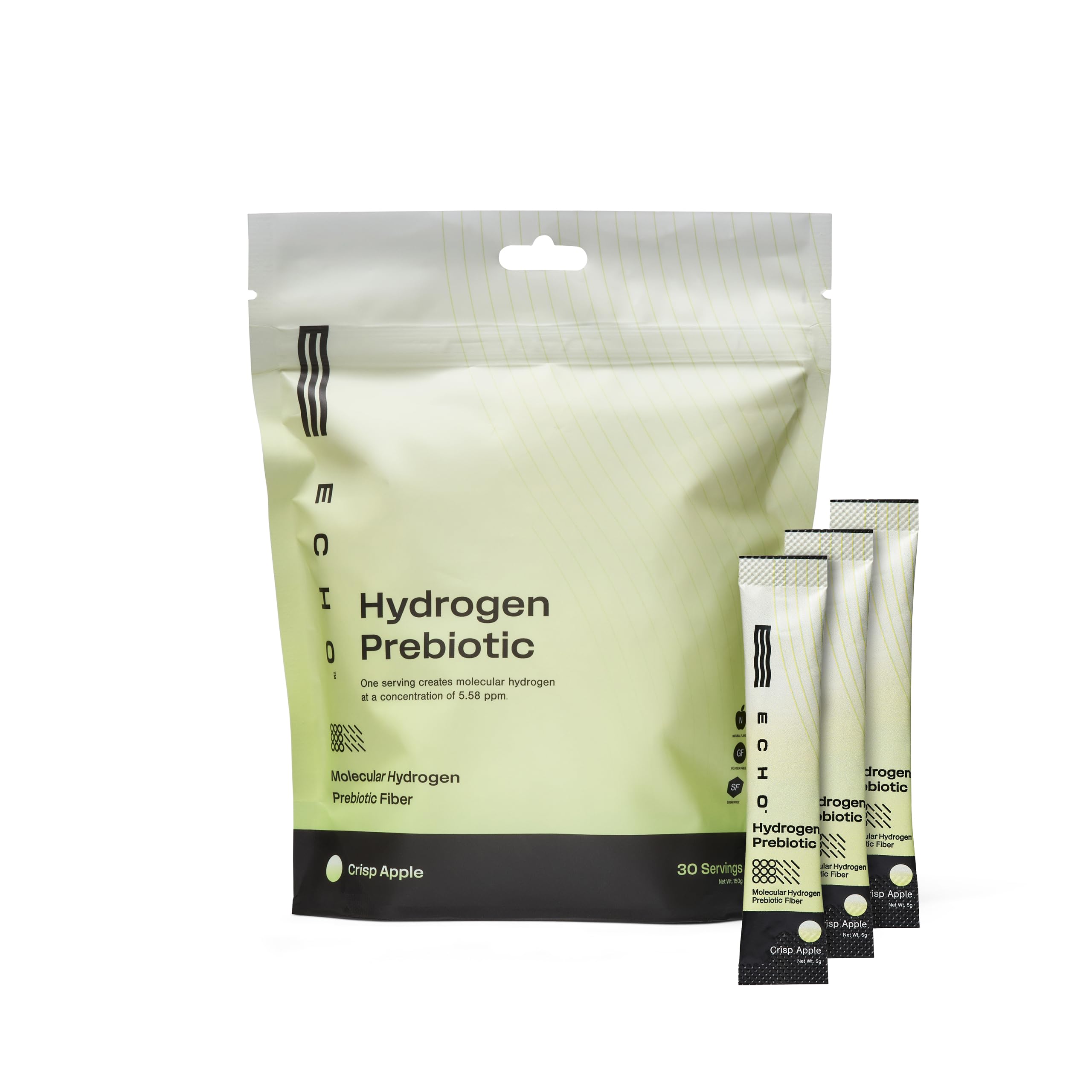 Echo Molecular Hydrogen Drink Mix - 16 PPM - On-The-Go Gut Health Mix for Instant Hydrogen Water with Magnesium + Prebiotic Fiber - Crisp Apple Flavor - 30 Count