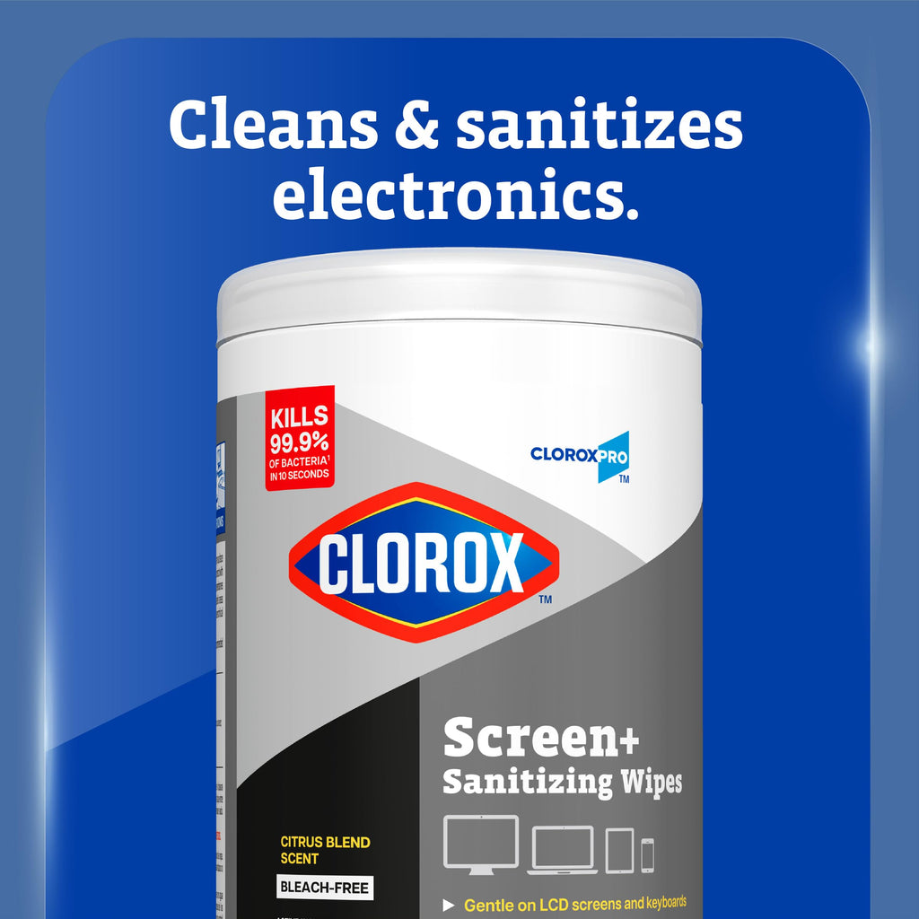 CloroxPro Clorox Screen+ Sanitizing Wipes, Bleach Free Cleaning Wipes, Citrus Blend Scent, 75 Count, Pack of 6