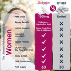 Zaigon HMB Supplements for Women | Vitamin D3 K2, Ashwagandha, Magnesium, Omega 3, Collagen, Biotin, Hyaluronic Acid, Astaxanthin, Calcium | Skin Care, Muscle, Bone & Brain Support | 180 Capsules