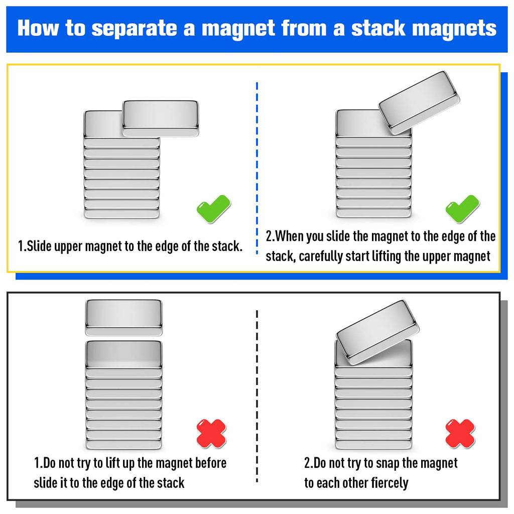 FINDMAG 200Pcs Neodymium Bar Magnets, Rare Earth Magnetic Bar, Magnets Bar for Fridge, Locker, Whiteboard, Science, Tool Storage – 10x5x2mm (Silver)