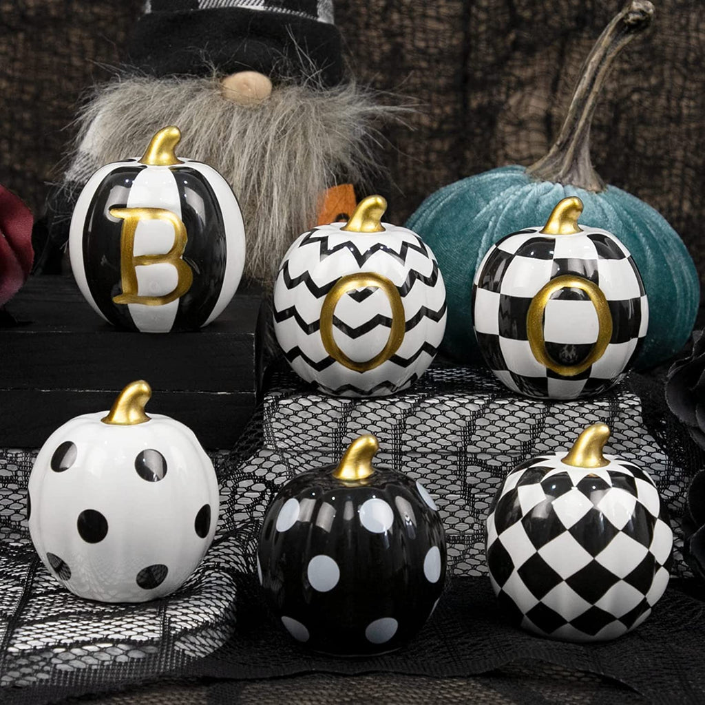 DAZONGE Set of 6 Ceramic Halloween Pumpkins Halloween Decorations Indoor