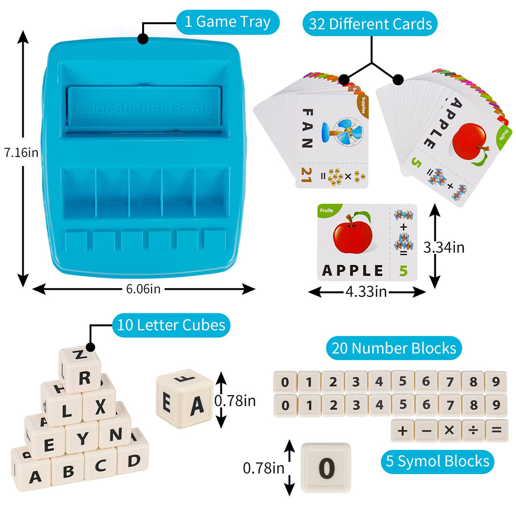 Educational Toys Learning Games for Kids 3-8, Matching Letter Spelling Early Math Game for Preschool& Kindergarten Kids Boys and Girls Light Blue