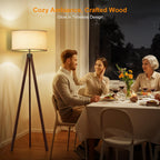 LEPOWER Wood Tripod Floor Lamp, Mid Century Standing Lamp, Modern Design Studying Light for Living Room, Bedroom, Study Room and Office, Flaxen Lamp Shade with E26 Base Walnut
