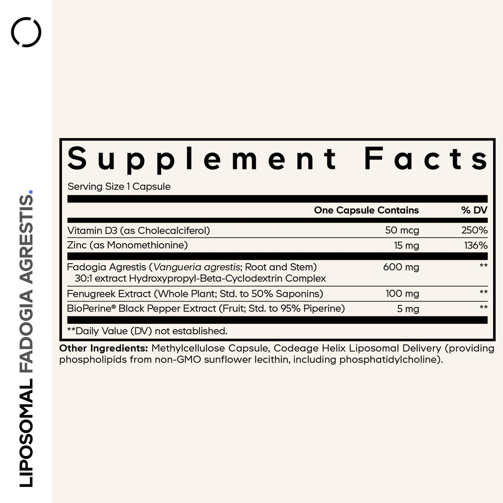 Codeage Liposomal Fadogia Agrestis 600mg, Zinc, Vitamin D3, 60 Capsules