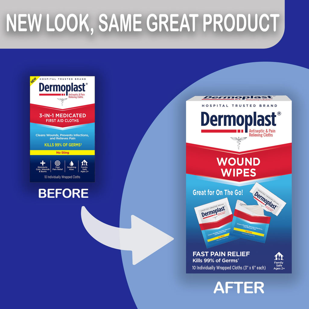Dermoplast Wound Wipes, Antiseptic First Aid Cloths, 10 Count