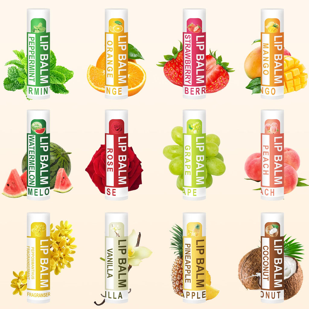 DMSKY 60 Pack Lip Balm, Natural Lip Balm Bulk, Moisturizing Lip Balms with Vitamin E and Coconut Oilfor Chapped Lips-12 Flavors
