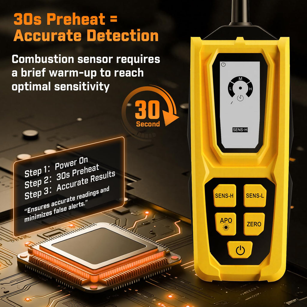Natural Gas Leak Inspection Tool - Handheld Combustible Gas Sniffer with 11-Inch Gooseneck Propane Leak Tester with 3-Mode Indication, Gas Sniffer for Methane, Propane, LPG