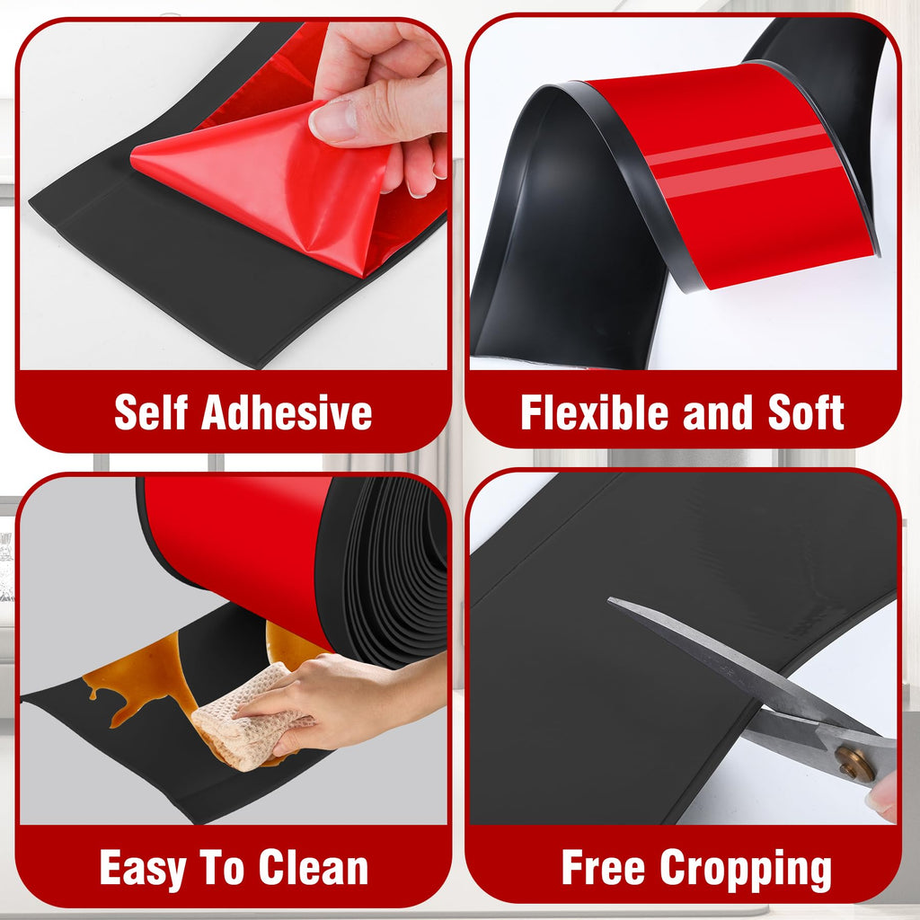 Vinyl Baseboard Molding Trim 4 Inch x 200 Feet Peel and Stick Baseboard Trim Flexible PVC Cove Base Moulding Self-Adhesive Trim for Garage Bathroom Cabinet Floor Walls, Black