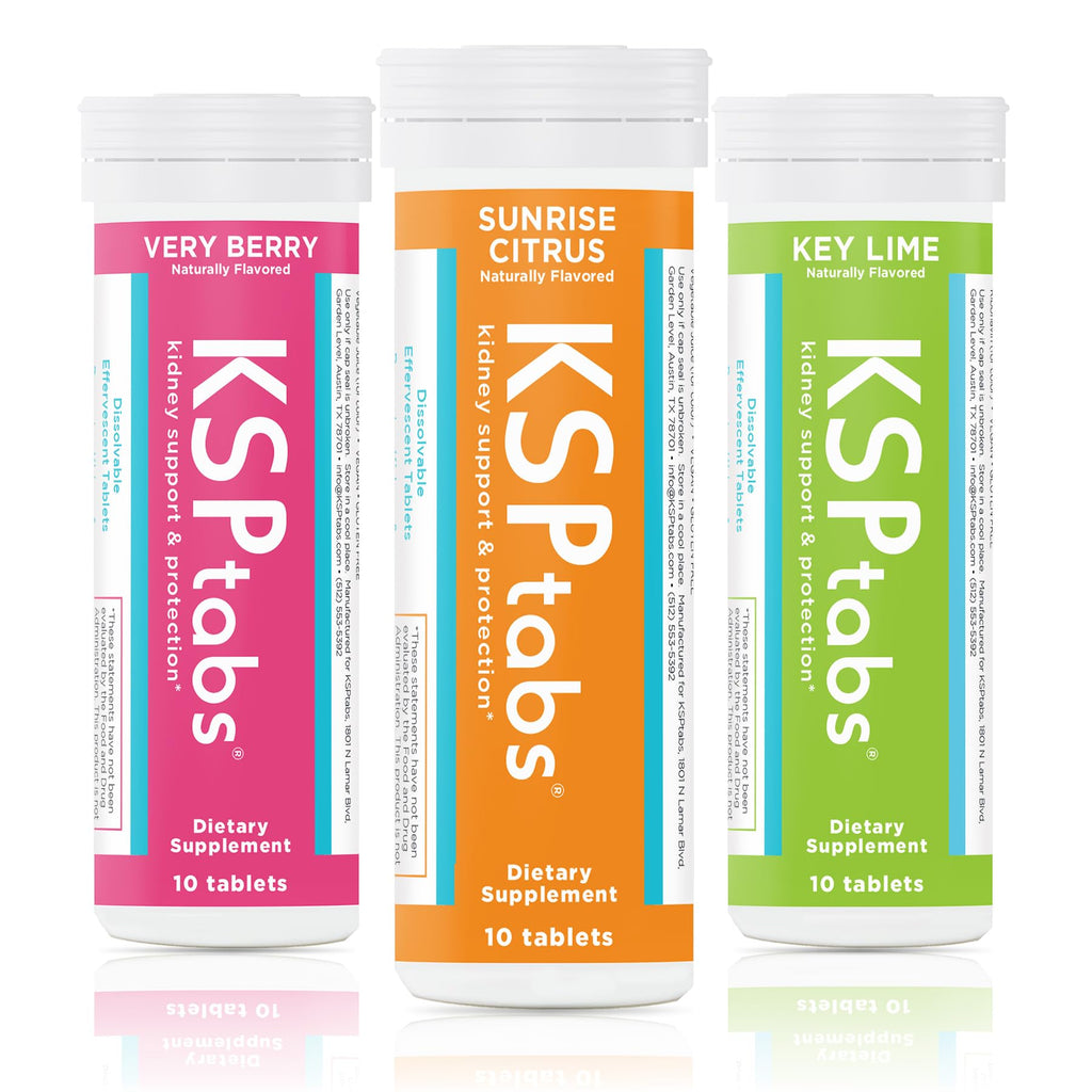 KSPtabs Trial Pack All Natural Hydration & Kidney Health Supplement to Combat Calcium Oxalate Crystal Formation - Berry, Lime, Citrus -3 Pack