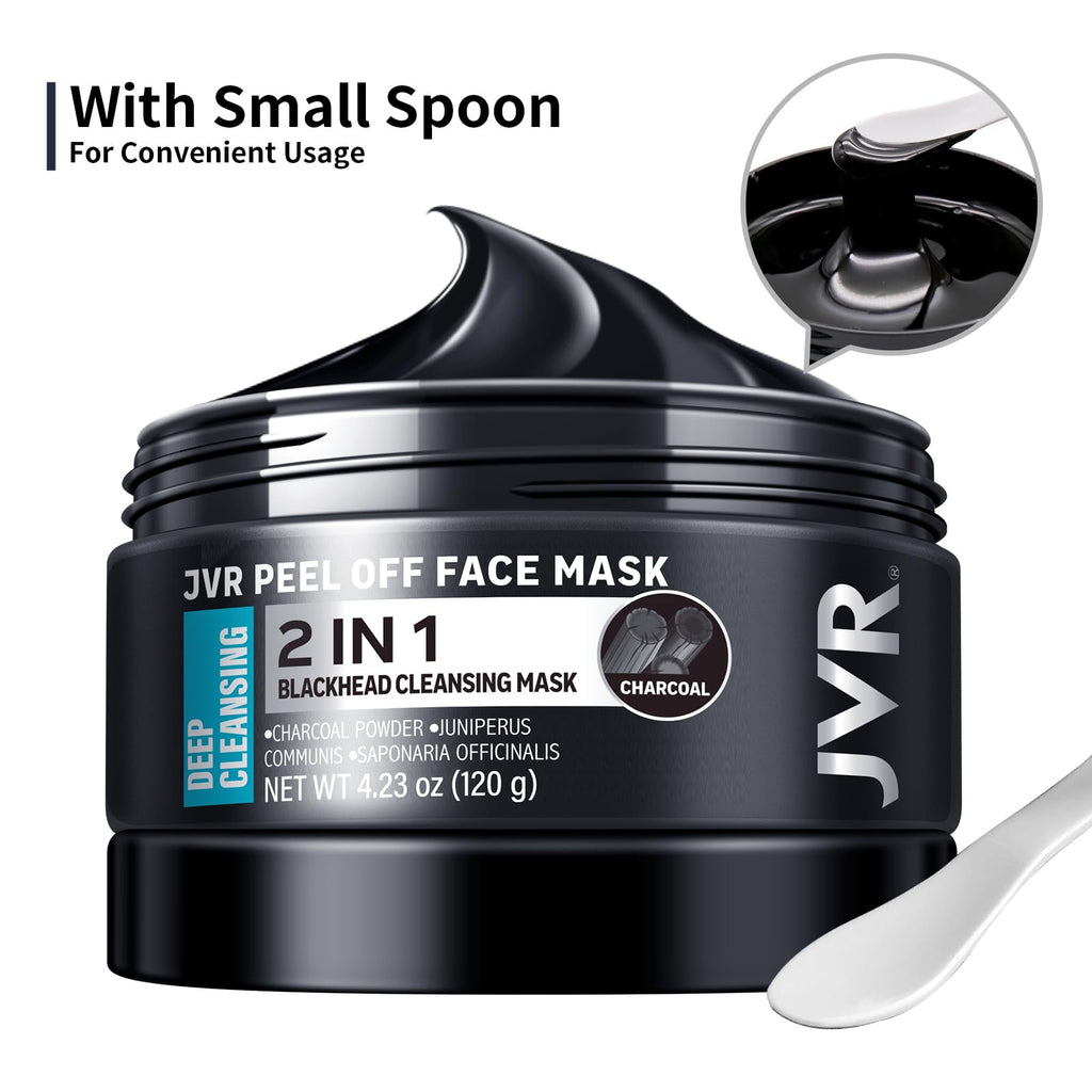 JVR Peel Off Face Mask, Blackhead Mask for Men, Charcoal Peel Off Black Mask, Facial Mask Refreshing and Deep Cleansing for All Skin Types 4.23 OZ