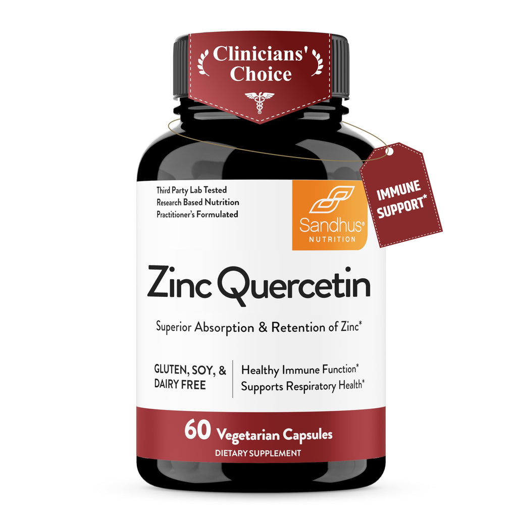 Sandhu's Zinc Quercetin 60 Vegetarian Capsules (Pack of 1) | High Absorption Zink Supplements for Immunity and Seasonal Allergy | Antioxidant Immune Support for Men and Women | Easy to Swallow