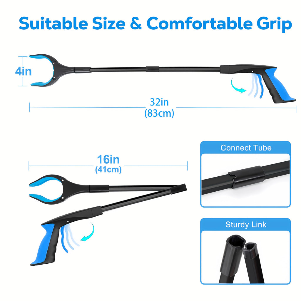 Grabber Reacher Tool - 32” Extra Long Foldable Gripper and Reaching Tool - Heavy Duty Pick Up Stick Grabbers for Seniors, Trash, Surgery Recovery Must Haves Gifts (Black Blue)