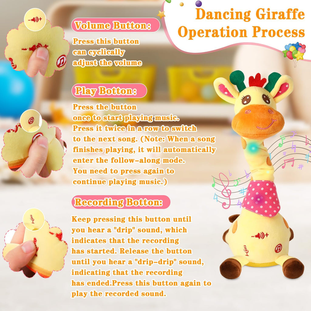 LLUKEME Dancing Talking Giraffe Toy, Singing Giraffe Baby Toys for Kids