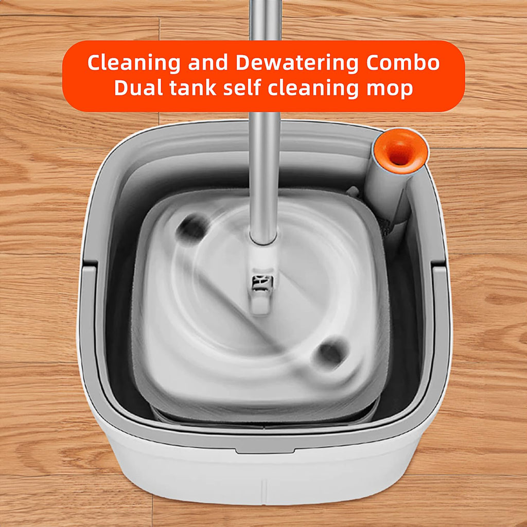 KZKR Spin Square mop and Bucket System with Wringer Set for Home with 2 Mop Pads (Grey,White)