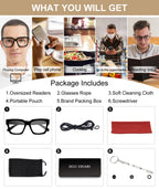 OCCI CHIARI Oversized Reading Glasses for Men 1.5 Thick Square Big Head Readers 1.0 1.25 1.50 1.75 2.0 2.25 2.50 2.75 3.0 3.5（Black,1.50）