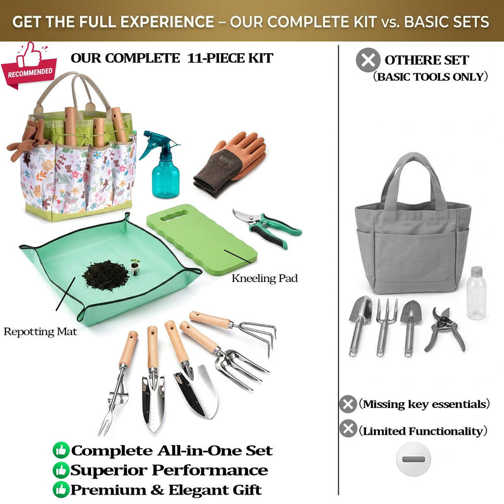 Garden Tool Set 11-Piece Heavy Duty Gardening Hand Tools - Rust-Resistant Stainless Steel with Durable Stylish Garden Tools Organizer Tote Bag, Perfect Gardening Gift for Women, Mom & Garden Lovers