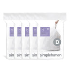 simplehuman Code D 100 Liners, 50% Recycled Custom Fit Bin Bags in Dispenser Packs, Durable Drawstring Tie Handle, 20L, White