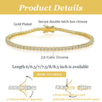 Gemsme 2.0MM Tennis Bracelet for Women and Men, 18K Yellow Gold Plated Round 2mm Cubic Zirconia Classic Tennis Bracelet