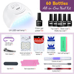 JODSONE Gel Nail Polish Kit 60 PCS with U V Light Soak off Base Top Coat 55 Shine Colors Gel Nail Kit Bright and Dark Brown Wine Red Series Manicure Set for Women and Girls