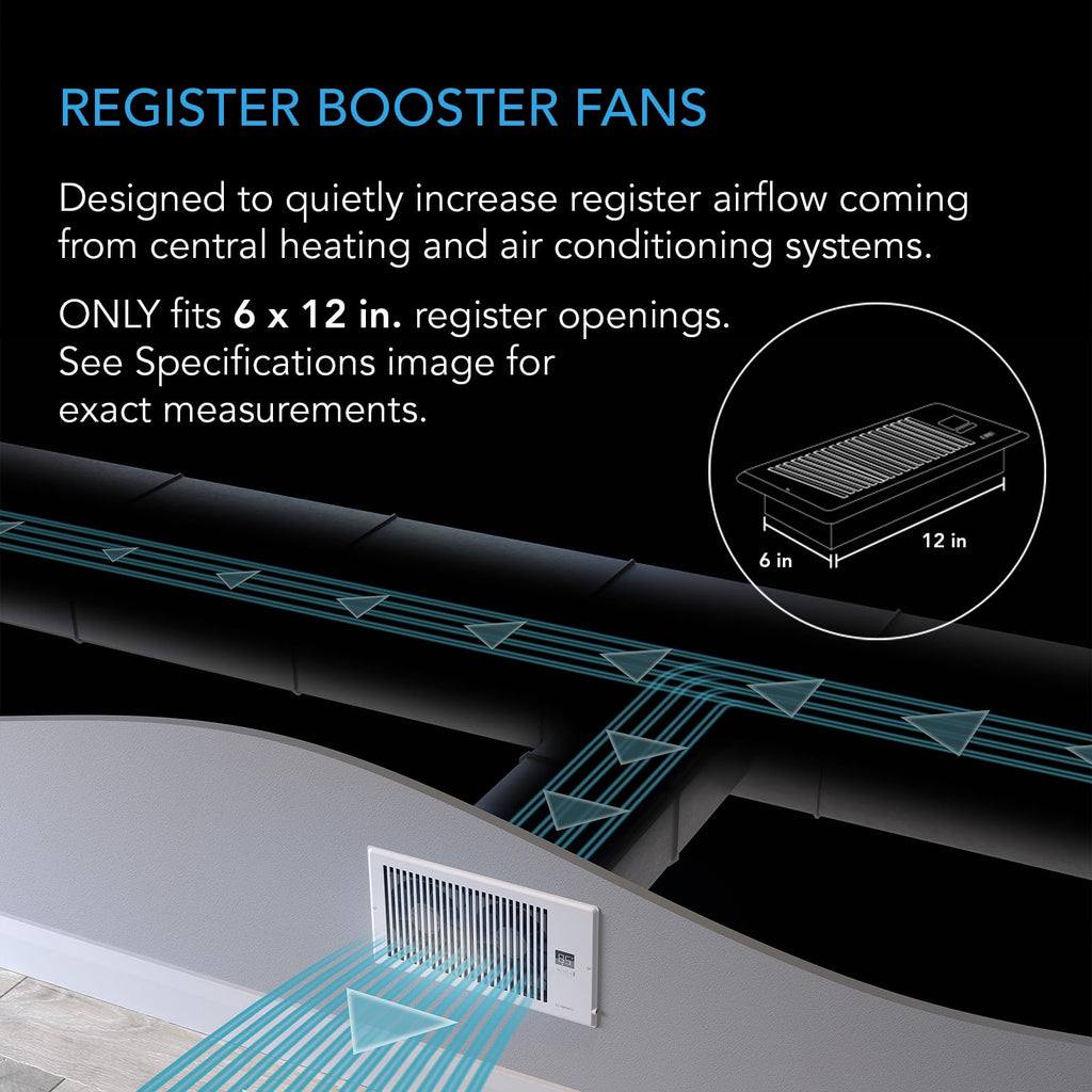 AC Infinity AIRTAP T6, Quiet Register Booster Fan with Thermostat 10-Speed Control, Heating Cooling AC Vent, Fits 6” x 12” Register Holes
