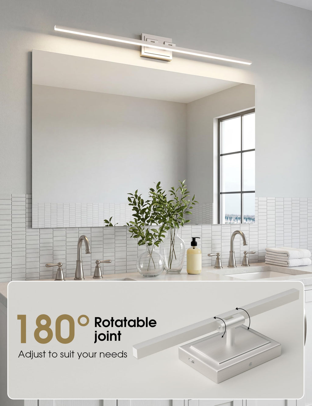 VOLISUN Modern Bathroom Vanity Light 39.4 inch, Rotatable, 24W Dimmable 5CCT Led Bathroom Light Fixture Over Mirror, Brushed Nickel Bar Vanity Light for Bathroom Mirror Cabinets-ETL Certificated