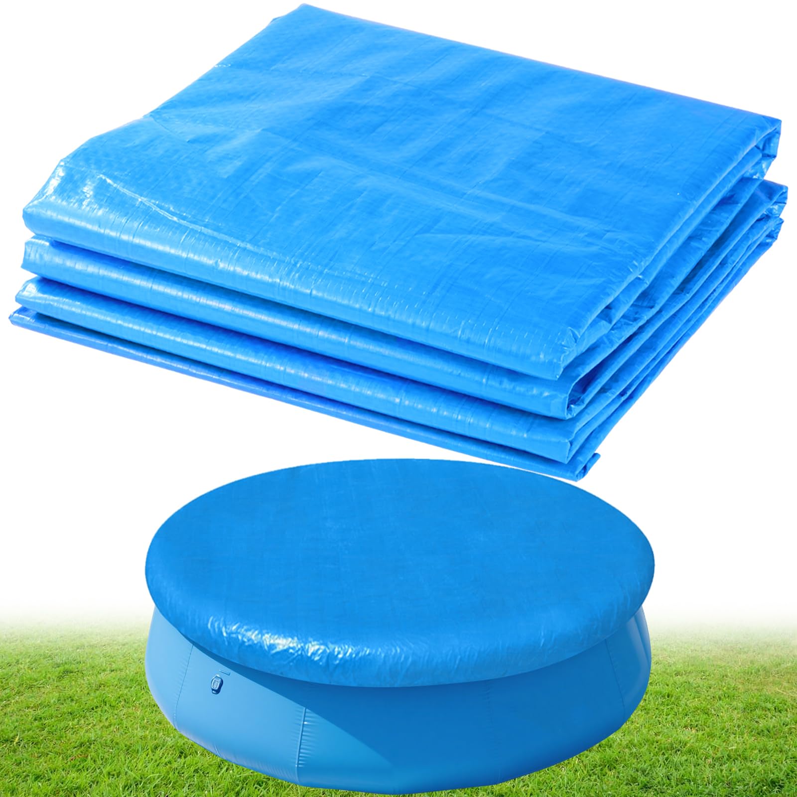 8FT Round Inflatable Above Ground Pool Cover, Round Pool Cover with Drawstring Design for Easy Installation,Solar Covers for Outdoor Inflatable Swimming Pools,Prevent Leaves, Debris and Dust
