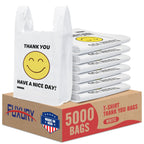 Fuxury 5000 (5K) Count Plastic Thank You Smiling Bags with Handles for Small Business (11.5 x 6.5 x 21), Happy Have Nice A Day Grocery Shopping T-shirt Bags, Take Out, To Go, Retail, in Bulk