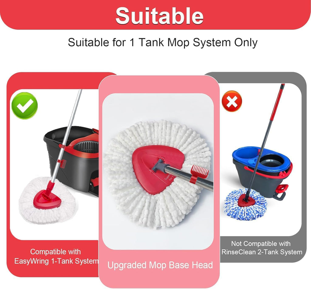 Spin Mop Head Replace Compatible with O Cedar EasyWring 1 Tank, Upgraded Scrub Brush and Base, 2 Microfiber Mop Replacement Head, 1 Handle, Easy to Install Attachments