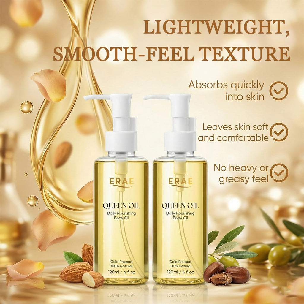 SDUQULK ERAE Queen Oil, Cold-Pressed Botanical Body Oil, Lightweight Daily Hydrating & Moisturizing Oil for Arms, Tummy & Thighs, Deeply Nourishing, 2 Pack (120 ml / 4 fl oz Each) (2 PCS)