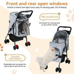 sxvbdway 4 Wheels Pet Stroller for Medium Small Dog up to 50lbs, Dog Cat Stroller, Outdoor Travel Pet Folding Strollers with Cup Holder, Detachable Carrier, Breathable Visible Mesh (Grey Upgraded)