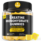 EnvyCure Creatine Monohydrate Gummies for Men & Women - with BCAA, Collagen Peptides, L-Taurine, Vitamin B12, D3, Creatine Monohydrate 5000mg (5g) Per Serving, Lemon Flavor, Sugar Free, 1 Pack