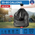 Fuxury 55-60 Gallon Trash Bags 150 Count Black Garbage Bags Made in USA