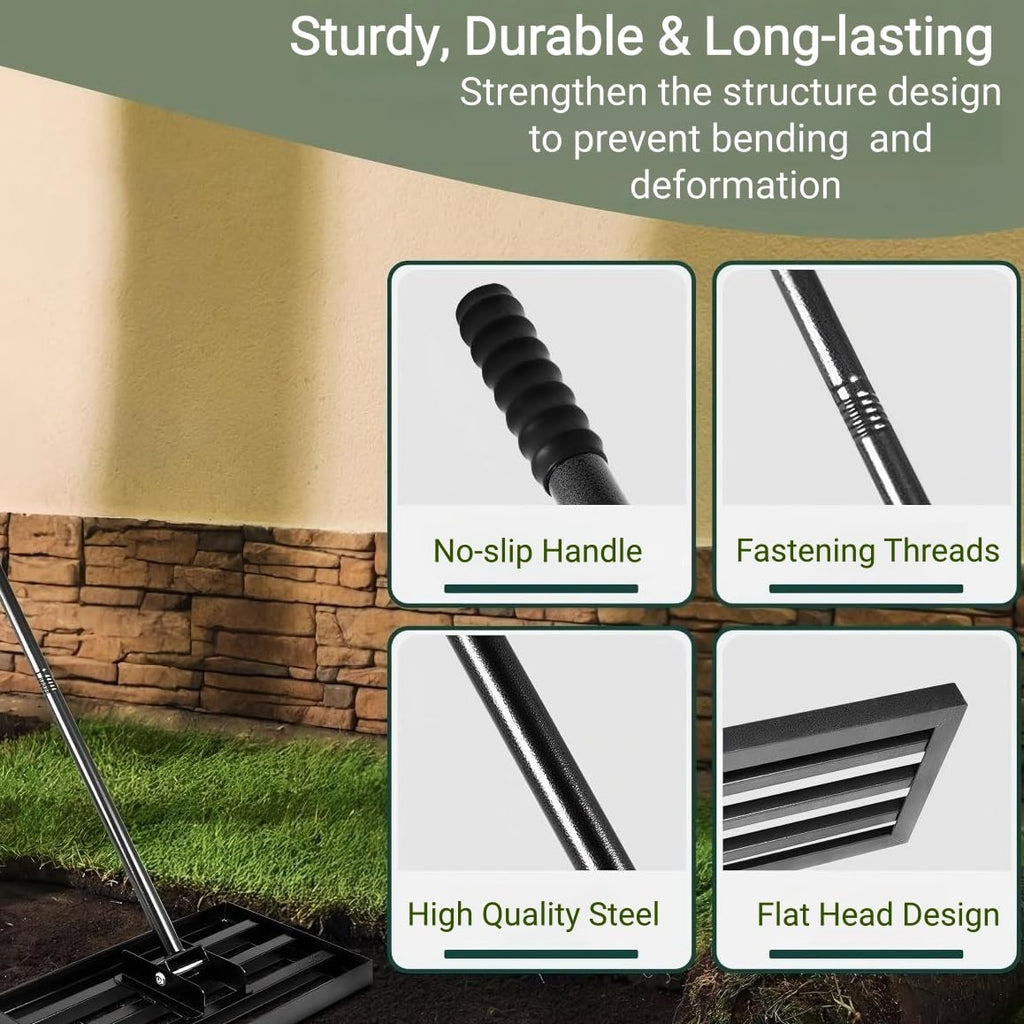 Lawn Leveling Rake, 42” x 10” Leveling Rake，Lawn Leveler w/ 72” Long Non-Slip Handle, Level Lawn Tool for Grass, Golf Field, Level Soil or Dirt Ground