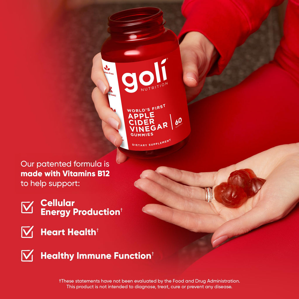 Goli Apple Cider Vinegar Gummies - Worlds First ACV Gummy with Vitamin B12, Beetroot & Pomegranate - Vegan, Non-GMO, Gluten-Free