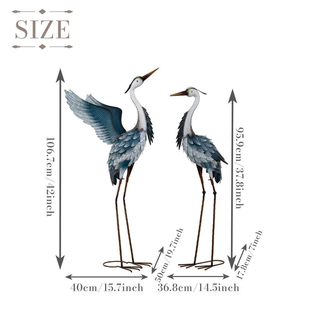 TERESA'S COLLECTIONS Garden Decor Blue Heron Metal Yard Art,38-42" Large Metal Cranes Sculptures & Statues Heron Decoy for Outdoor Indoor Decorations,Outside Patio,Pool, Lawn,Set of 2,Gift for Mom