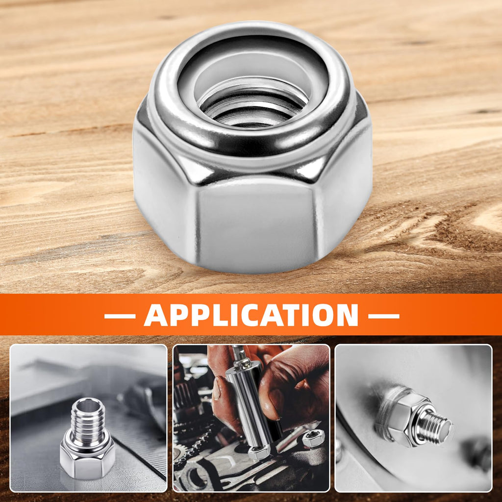 MewuDecor #10 32 Nylon Insert Hex Lock Nuts Locknuts, 304 Stainless Steel 18-8, Bright Finish, 50 PCS
