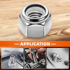 MewuDecor #10 32 Nylon Insert Hex Lock Nuts Locknuts, 304 Stainless Steel 18-8, Bright Finish, 50 PCS