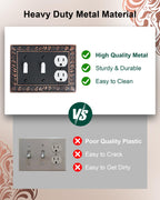TREEWELL 2-Pack Combo Double Toggle/Single Duplex Outlet Covers, Paisley Pattern Decorative Switch Plates and Outlet Covers, 4 Gang Aged Bronze Metal Wall Plates, Corrosion Resistant