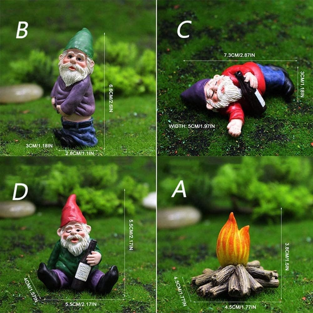 ZIXINMEI Funny Drunk Garden Gnomes 4PCS Mini Resin Figurines - Drunken Dwarf Statues for Outdoor Patio Yard Lawn Desk Decor, Waterproof Handcrafted Ornament Gift