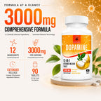Kroppssund Dopamine Supplements with L-Theanine & Ashwagandha, 12-in-1 Extended Release Formula, 3000mg Per Serving, 90 Tablets (1 Bottle)