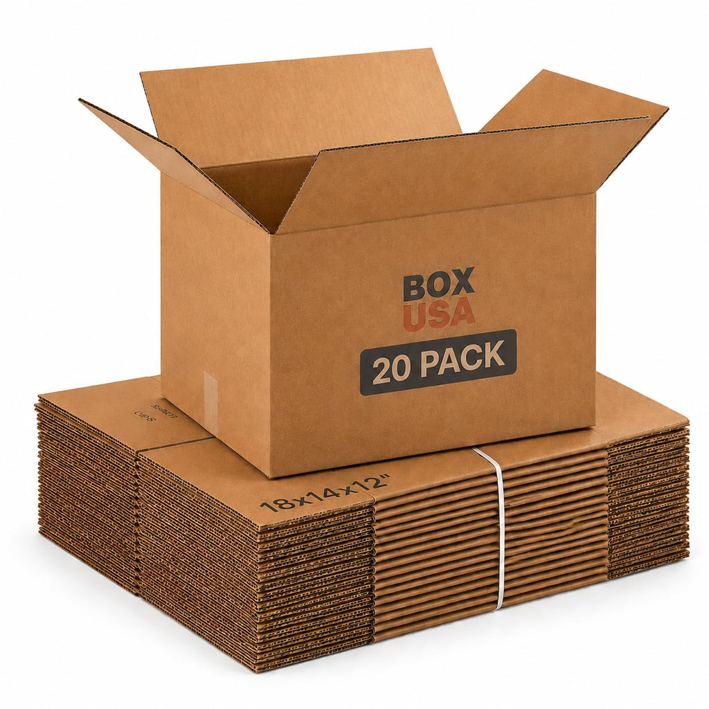 BOX USA Medium Moving Boxes 18"L x 14"W x 12"H 20-Pack - Corrugated Cardboard Box for Shipping, Mailing, Packing, Packaging and Storage