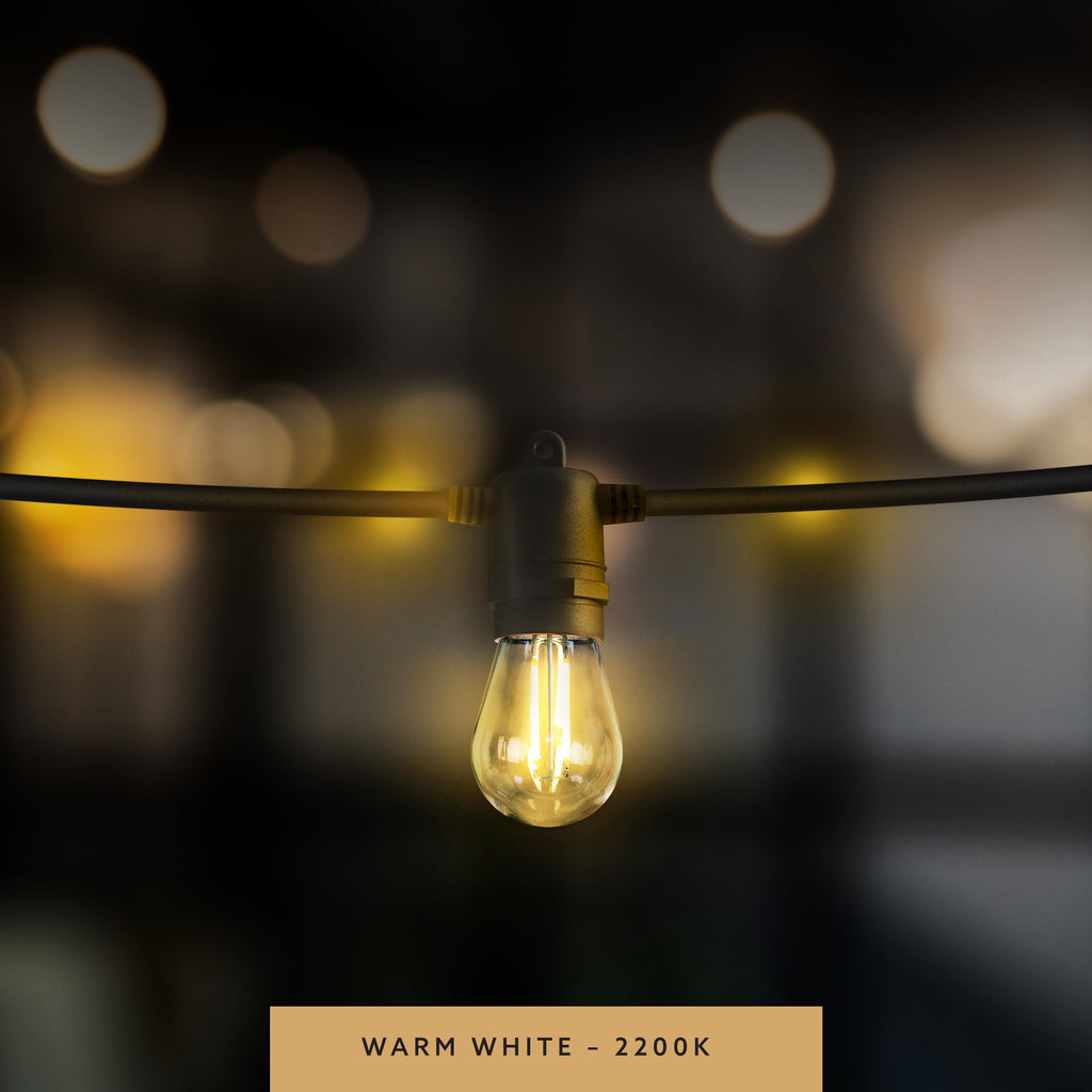 Feit Electric S14 LED Filament Light Bulbs, High Output, 2200K Warm White, 140 Lumens, String Light Replacement Bulbs, 15,000-Hour Lifespan, Clear Durable Housing, S14HO/822/FIL/12, 12 Pack